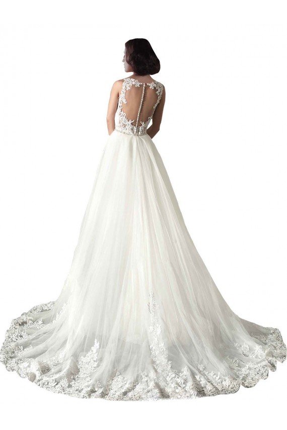 Blanco Sirena Cuello de Corazón Cola capilla Tul Encaje Vestidos de novia Descuento