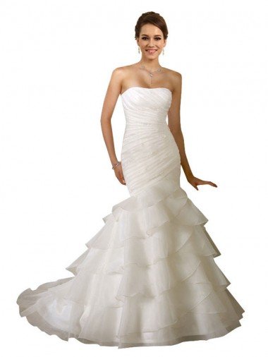 Blanco Sirena Cuello de Corazón Cola capilla Tul Vestidos de novia Descuento