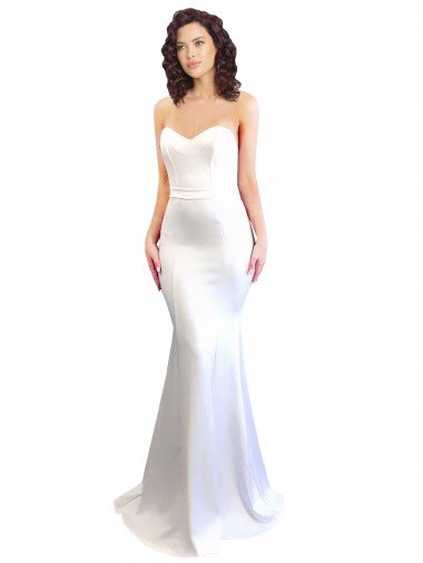Blanco Sirena Cuello de Corazón Sin tirantes Cuello Alto Crepé Elástico Largo Formales Vestidos de dama de honor / Vestidos de fiesta Descuento