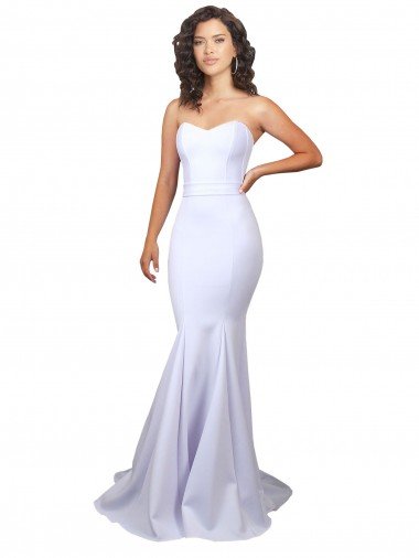 Blanco Sirena Cuello de Corazón Sin tirantes Cuello Alto Crepé Elástico Sencillo Playa Vestidos de novia Descuento