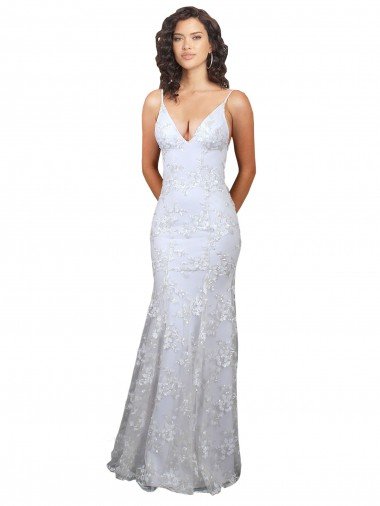 Blanco Sirena Cuello en V Cuello Alto Crepé Elástico Lentejuela Tul Largo Formales Vestidos de dama de honor / Vestidos de fiesta Descuento