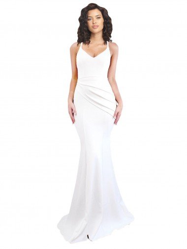 Blanco Sirena Tirantes espagueti Cuello Alto Crepé Elástico Largo Formales Vestidos de dama de honor / Vestidos de fiesta Descuento