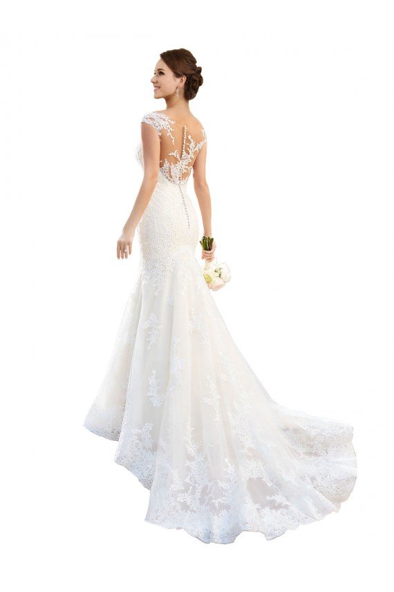 Blanco Sirena Ilusión Cola capilla Encaje Vestidos de novia Descuento