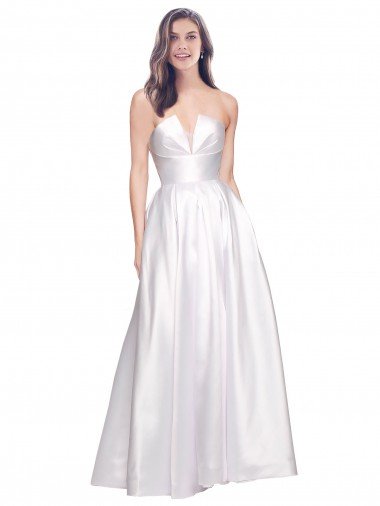 Blanco línea A Sin tirantes Satén elástico Largo Formales Vestidos de dama de honor / Vestidos de fiesta Descuento