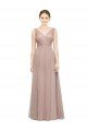 Blush línea A Cuello en V Tul Largo Vestidos de dama de honor Descuento