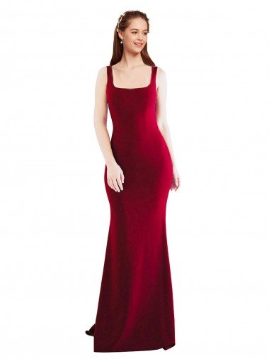 Borgoña 10 Sirena Cuadrado Crepé Elástico Largo Formales Vestidos de dama de honor / Vestidos de fiesta Descuento