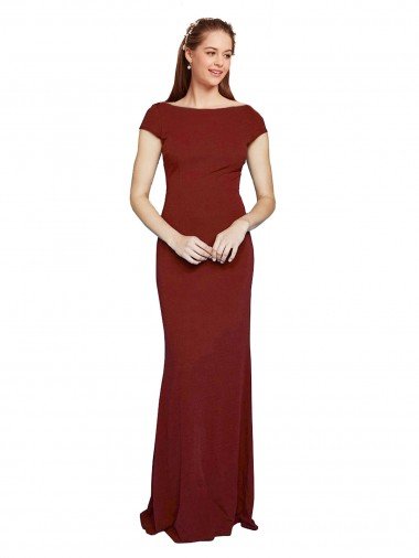 Borgoña 10 Sirena Cuello redondo Crepé Elástico Largo Formales Vestidos de dama de honor / Vestidos de fiesta Descuento