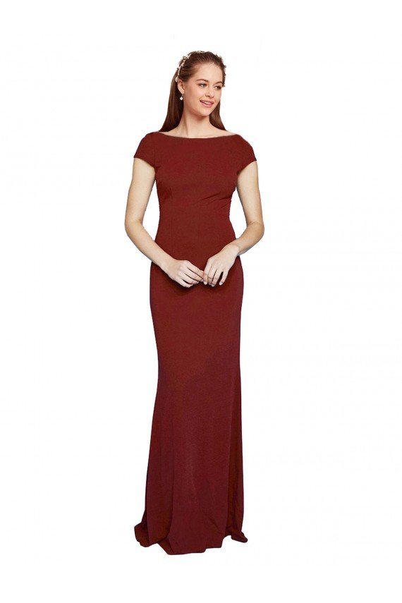 Borgoña 10 Sirena Cuello redondo Crepé Elástico Largo Formales Vestidos de dama de honor / Vestidos de fiesta Descuento