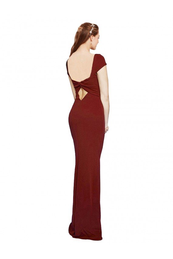 Borgoña 10 Sirena Cuello redondo Crepé Elástico Largo Formales Vestidos de dama de honor / Vestidos de fiesta Descuento