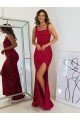 Borgoña Cubierta Cuadrado Lentejuelas Terciopelo Largo Vestidos de fiesta Descuento