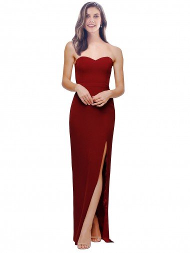 Borgoña Cubierta Cuello de Corazón Crepé Elástico Largo Formales Vestidos de dama de honor / Vestidos de fiesta Descuento