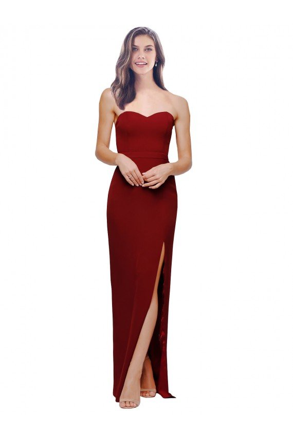 Borgoña Cubierta Cuello de Corazón Crepé Elástico Largo Formales Vestidos de dama de honor / Vestidos de fiesta Descuento