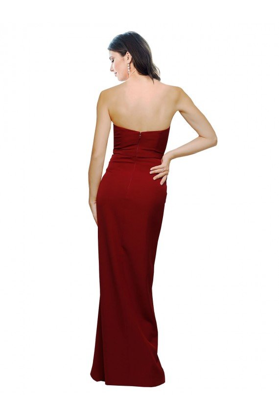 Borgoña Cubierta Cuello de Corazón Crepé Elástico Largo Formales Vestidos de dama de honor / Vestidos de fiesta Descuento