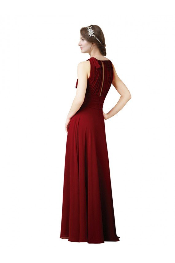 Borgoña Cubierta Halter Gasa Largo Vestidos de dama de honor Descuento