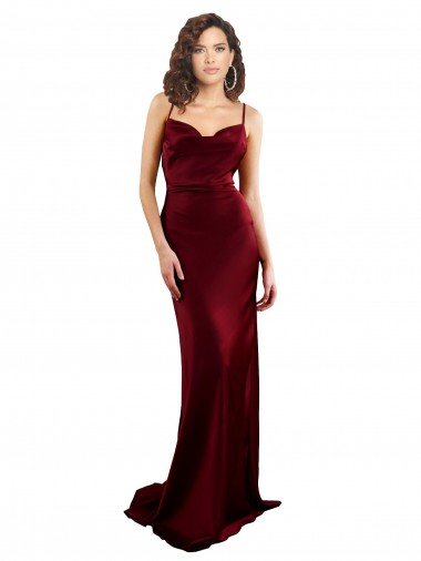 Borgoña Cubierta Satén sedoso Largo Formales Vestidos de dama de honor / Vestidos de fiesta Descuento