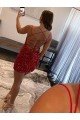 Borgoña Cubierta Tirantes espagueti Corto Lentejuelas Terciopelo Corto Vestidos de fiesta Descuento