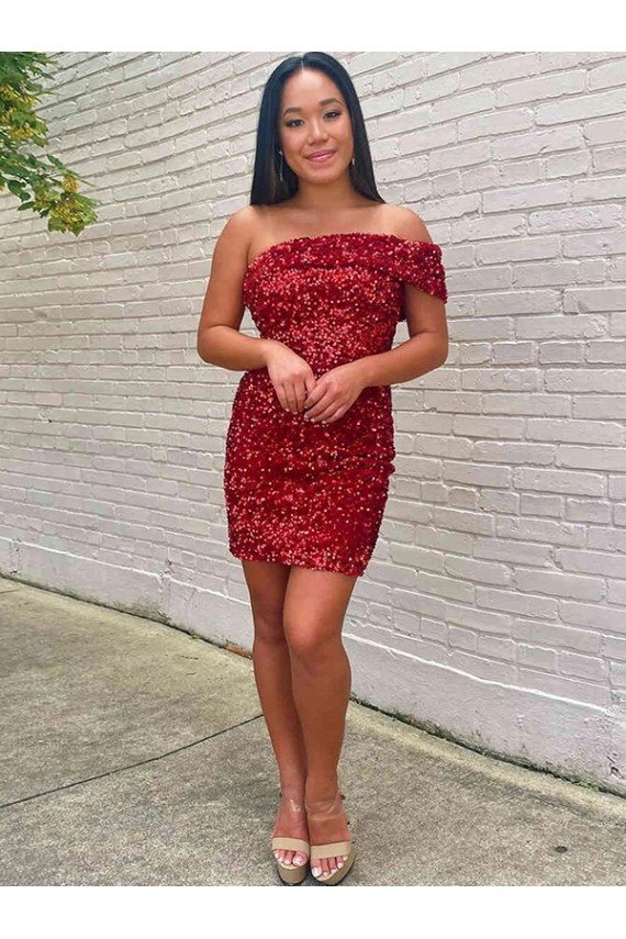 Borgoña Cubierta Un Hombre Corto Lentejuelas Terciopelo Corto Vestidos de fiesta Descuento