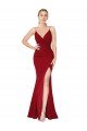 Borgoña Sirena Cuello Alto Tirantes espagueti Crepé Elástico Largo Formales Vestidos de dama de honor / Vestidos de fiesta Descuento