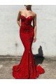 Borgoña Sirena Cuello de Corazón Cola corte Lentejuelas Terciopelo Largo Vestidos de fiesta Descuento