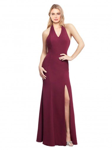 Borgoña Sirena Halter Gasa Largo Vestidos de dama de honor Descuento