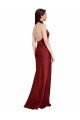 Borgoña línea A Halter Satén elástico Largo Formales Vestidos de dama de honor / Vestidos de fiesta Descuento