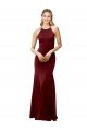 Borgoña oscuro Sirena Halter Cuello Alto Crepé Elástico Largo Formales Vestidos de dama de honor / Vestidos de fiesta Descuento