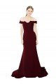 Borgoña oscuro Sirena Hombros Descubiertos Barrer tren Crepé Elástico Encaje Largo Formales Vestidos de dama de honor / Vestidos de fiesta Descuento