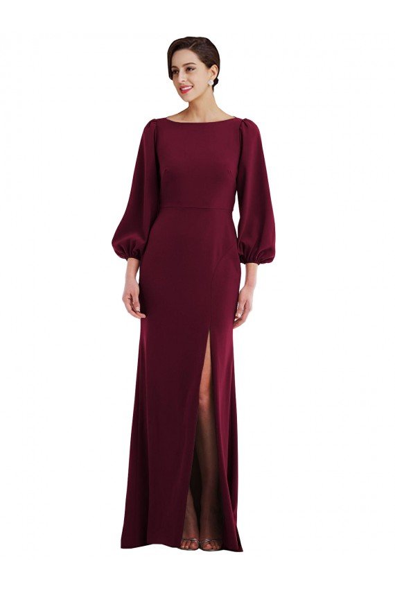 Borgoña oscuro Trompeta Barco Crepé Elástico Largo Formales Vestidos de dama de honor / Vestidos de fiesta Descuento