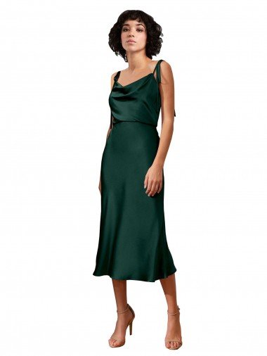 Cazador Verde Cubierta Midi Satén elástico Corto Formales Vestidos de dama de honor / Vestidos de fiesta / Vestidos de cóctel Descuento