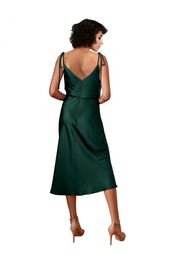 Cazador Verde Cubierta Midi Satén elástico Corto Formales Vestidos de dama de honor / Vestidos de fiesta / Vestidos de cóctel Descuento