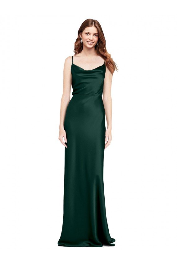 Cazador Verde Cubierta Satén elástico Largo Formales Vestidos de dama de honor / Vestidos de fiesta Descuento