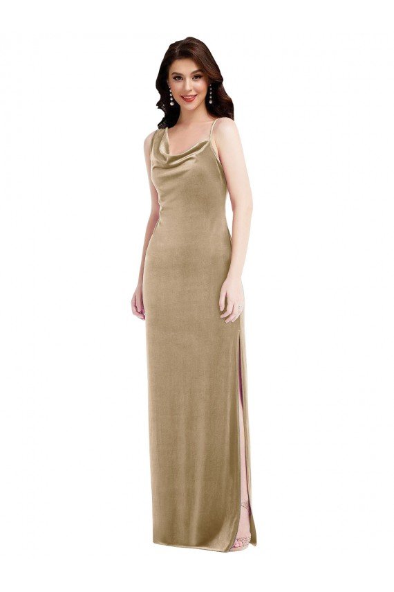 Champán Cubierta Un Hombre Terciopelo Elástico Largo Formales Vestidos de dama de honor / Vestidos de fiesta Descuento