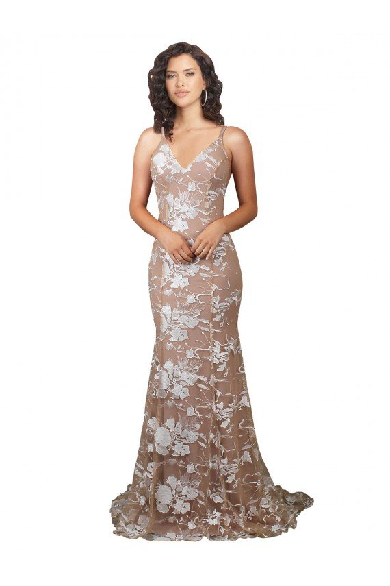Champán Sirena Cuello en V Barrer tren Encaje Vestidos de novia Descuento