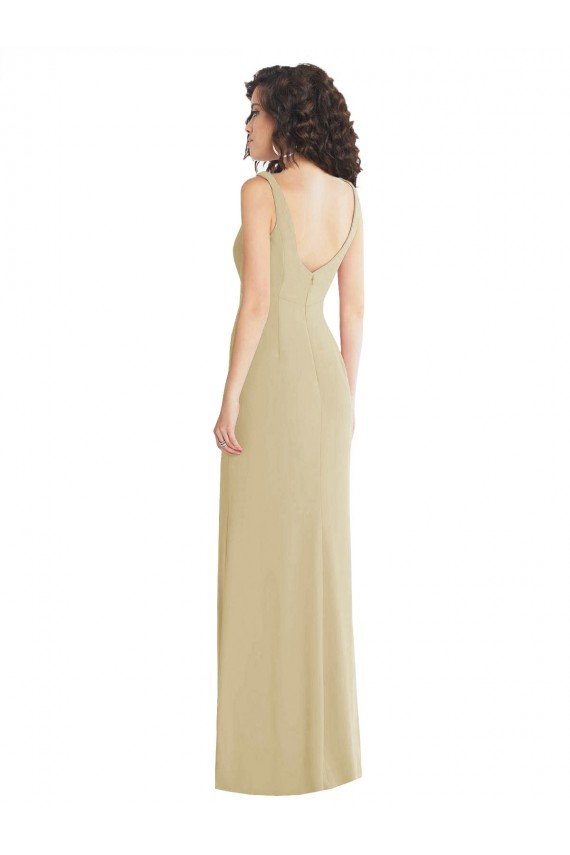 Champán Trompeta Cuadrado Crepé Elástico Largo Formales Vestidos de dama de honor / Vestidos de fiesta Descuento
