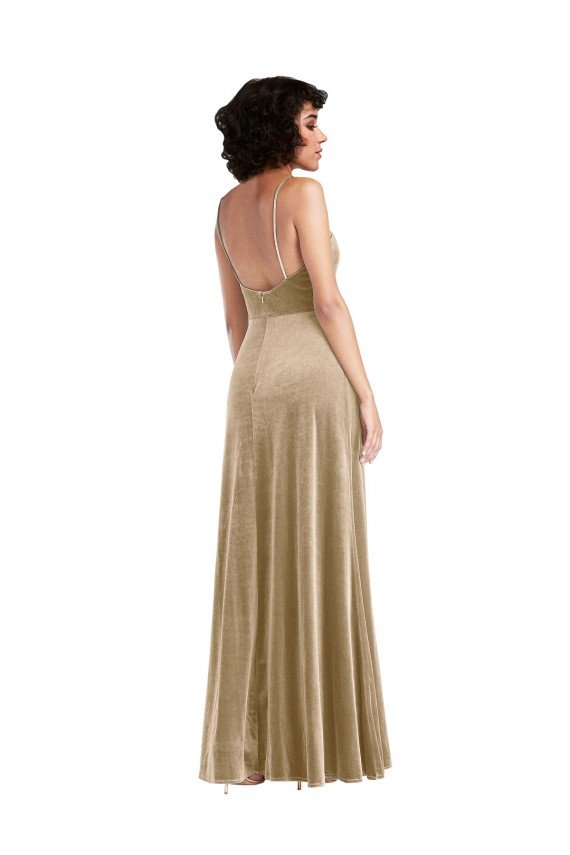 Champán línea A Cuadrado Terciopelo Elástico Largo Formales Vestidos de dama de honor / Vestidos de fiesta Descuento
