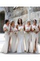 Champán línea A Cuello en V Gasa Largo Vestidos de dama de honor Descuento