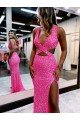 Color mostrado Cubierta Cuello en V Barrer tren Lentejuelas Terciopelo Largo Vestidos de fiesta Descuento