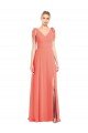Coral Trompeta Cuello en V Gasa Largo Vestidos de dama de honor Descuento