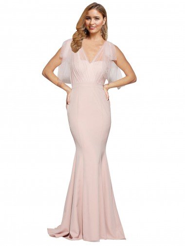 Cubierta Cuello de Corazón Crepé Elástico Tul Largo Formales Vestidos de dama de honor / Vestidos de fiesta Descuento
