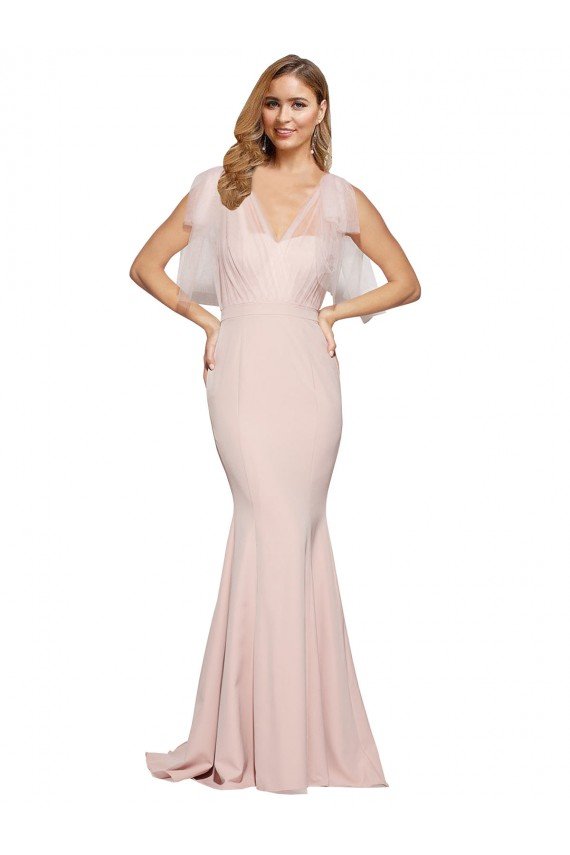 Cubierta Cuello de Corazón Crepé Elástico Tul Largo Formales Vestidos de dama de honor / Vestidos de fiesta Descuento