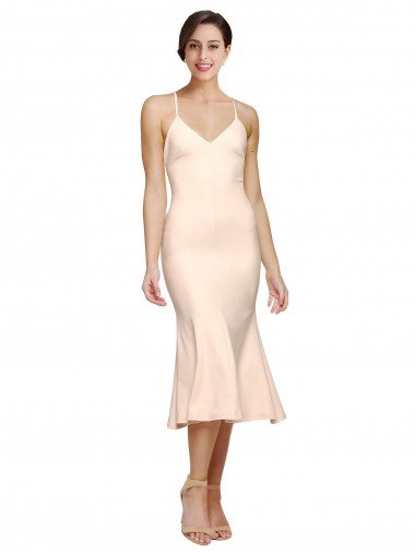 Cubierta Cuello en V Midi Crepé Elástico Corto Vestidos de dama de honor / Vestidos de fiesta / Vestidos de cóctel Descuento