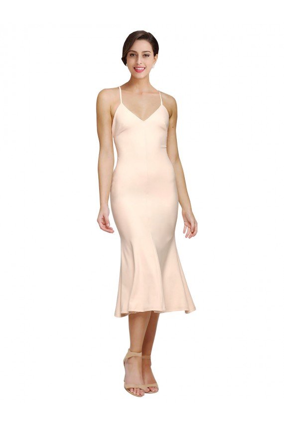 Cubierta Cuello en V Midi Crepé Elástico Corto Vestidos de dama de honor / Vestidos de fiesta / Vestidos de cóctel Descuento
