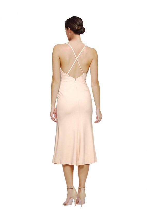 Cubierta Cuello en V Midi Crepé Elástico Corto Vestidos de dama de honor / Vestidos de fiesta / Vestidos de cóctel Descuento