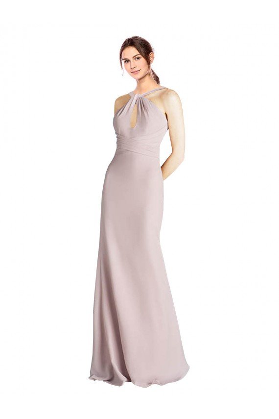 Cubierta Halter Cuello Alto Gasa Largo Vestidos de dama de honor Descuento