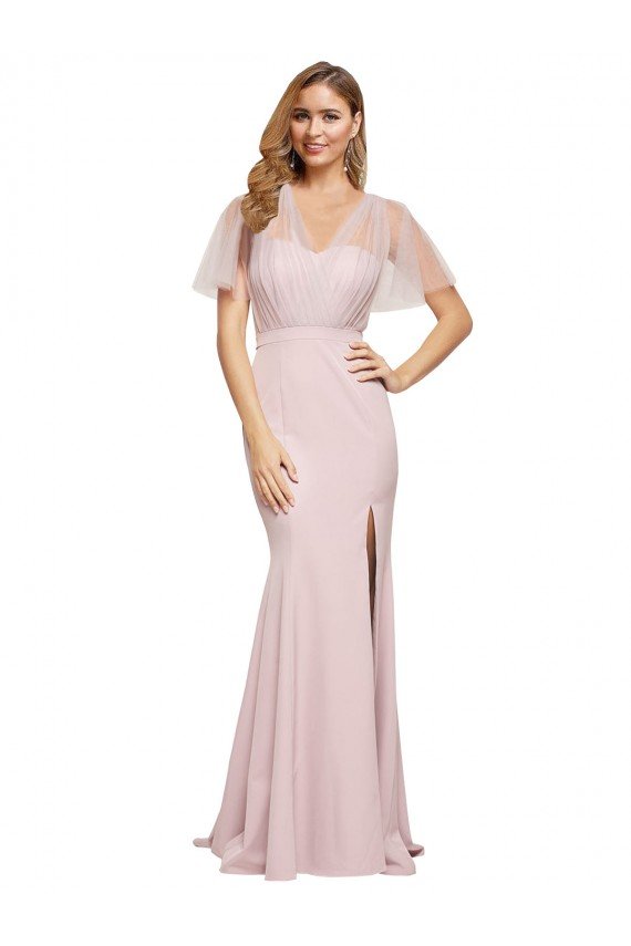 Cubierta Un Hombre Cuello de Corazón Crepé Elástico Tul Largo Formales Vestidos de dama de honor / Vestidos de fiesta Descuento
