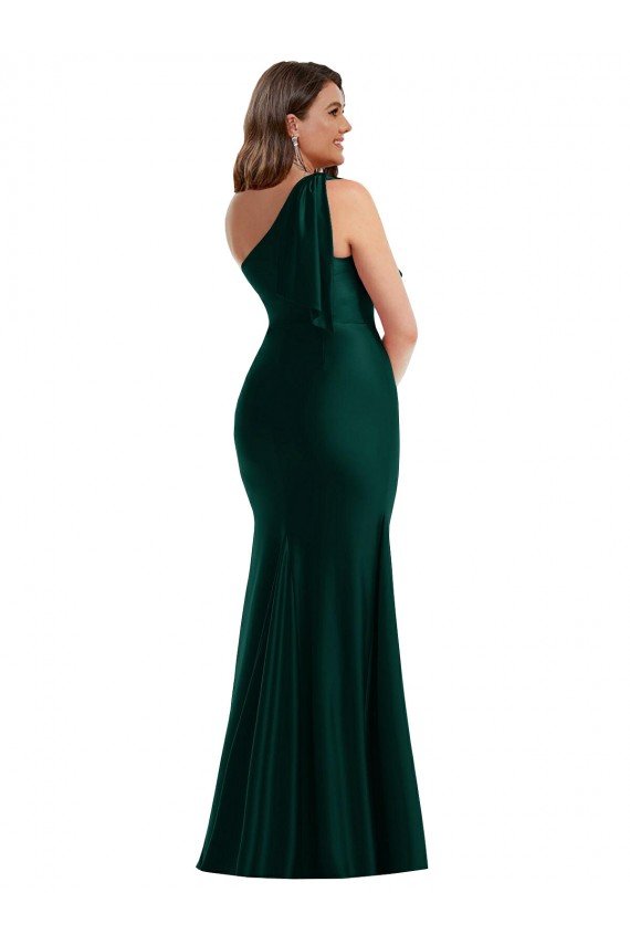 Evergreen Sirena Un Hombre Satén sedoso Largo Formales Vestidos de dama de honor / Vestidos de fiesta Descuento