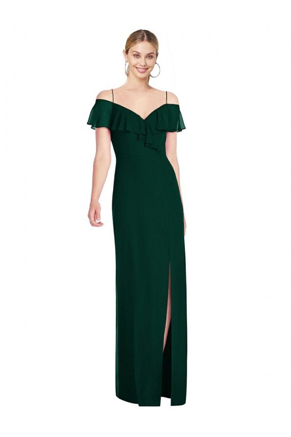 Evergreen Trompeta Tirantes espagueti Gasa Largo Vestidos de dama de honor Descuento