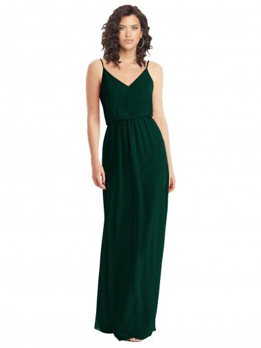 Evergreen línea A Cuello en V Gasa Largo Vestidos de dama de honor Descuento