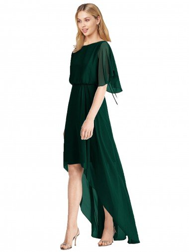 Evergreen línea A Cuello redondo Gasa Largo Asimétrico Vestidos de dama de honor Descuento