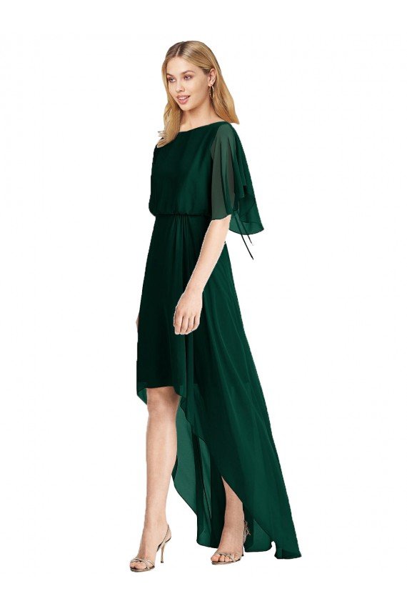 Evergreen línea A Cuello redondo Gasa Largo Asimétrico Vestidos de dama de honor Descuento